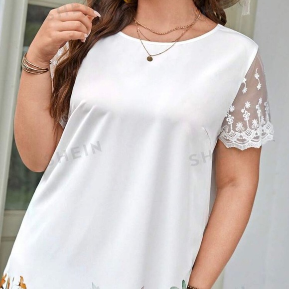 Shein Lune Plus Floral Print Embroidery Mesh Tunic Dress - Picture 4 of 6